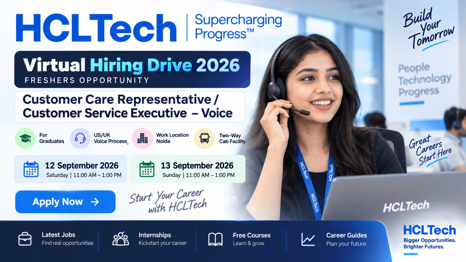 HCLTech Customer Service Executive Recruitment 2026 – Freshers | Virtual Drive | Noida